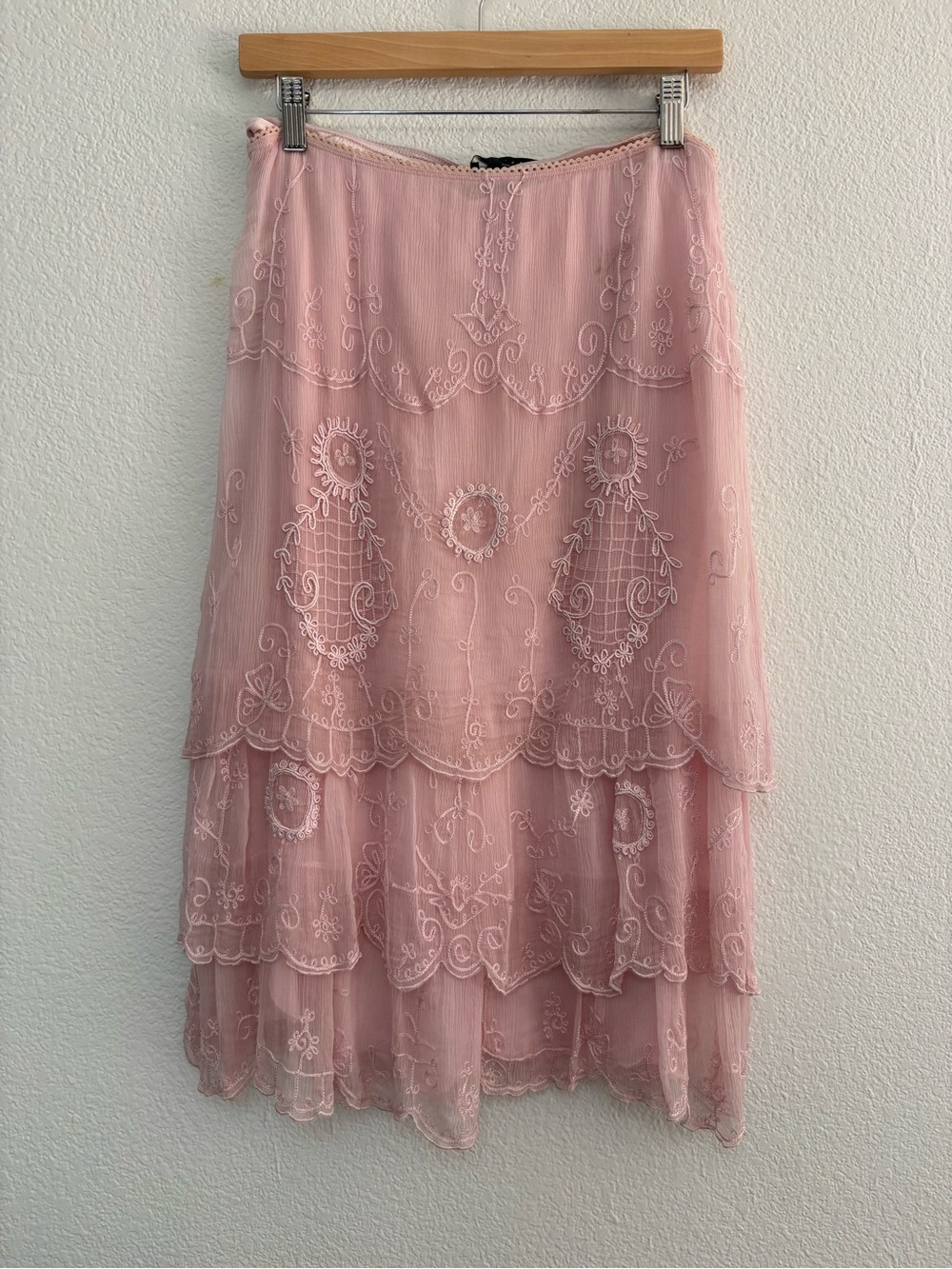 Twin-Set Dusty Pink Tiered Embroidered A-Line Skirt 100% silk
